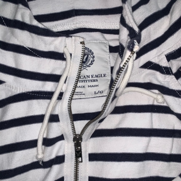 American Eagle Outfitters Tops - blue and white stripped full zip with hood